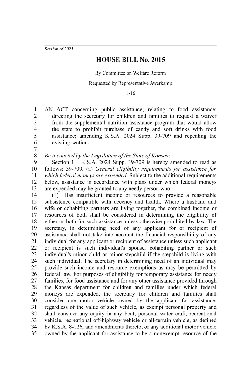 Kansas enacts strict eligibility rules for TANF and food assistance programs