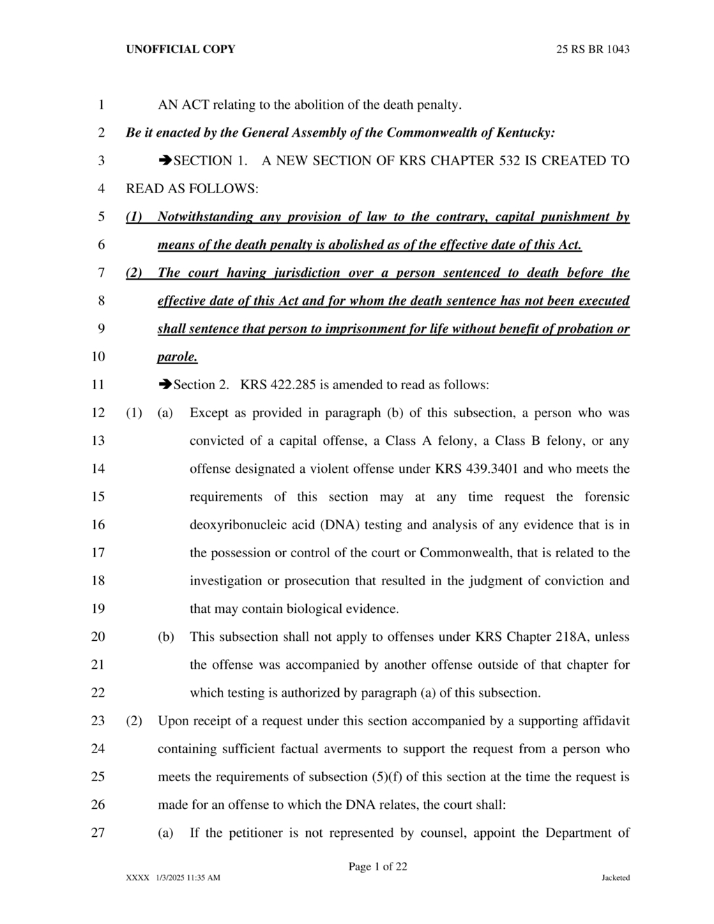 Kentucky amends probation and sentencing guidelines for non-violent offenders