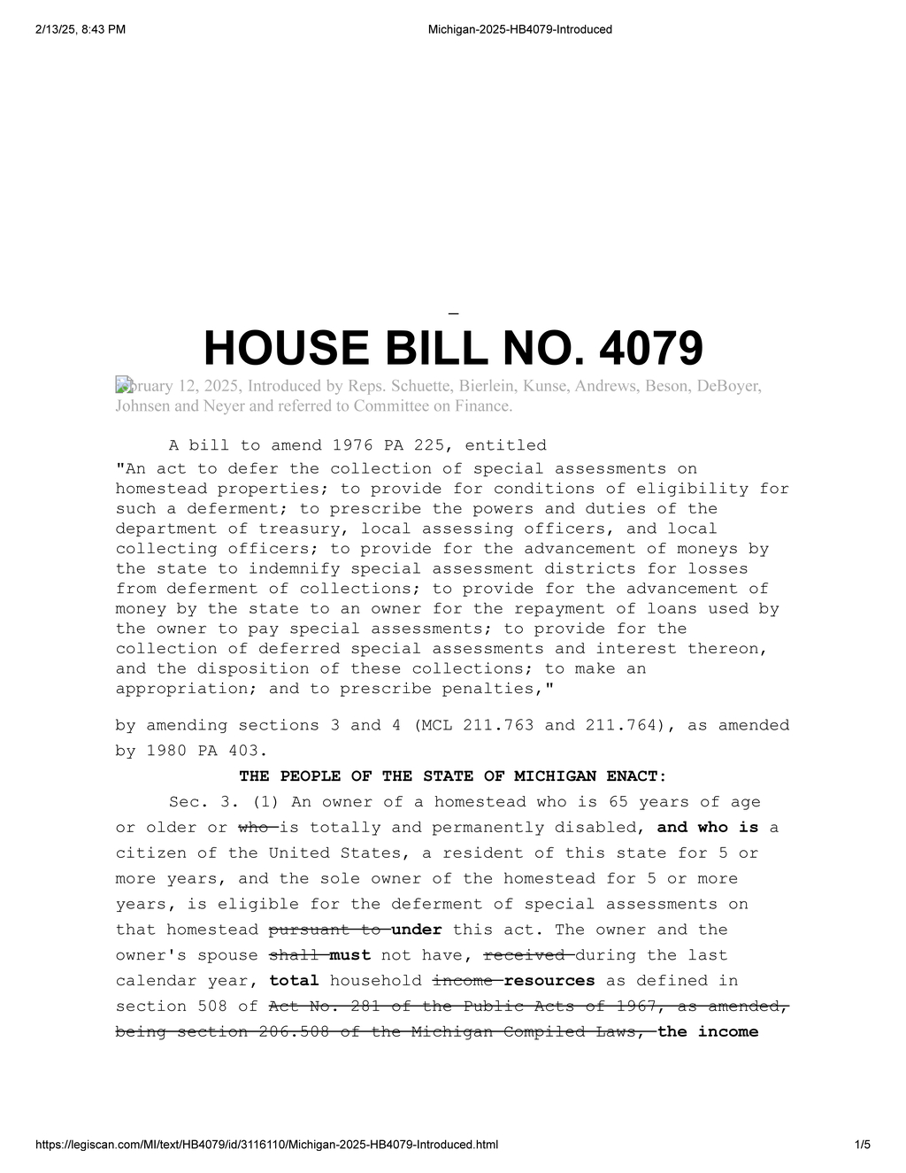 Michigan law allows property tax assessment deferment for senior homeowners