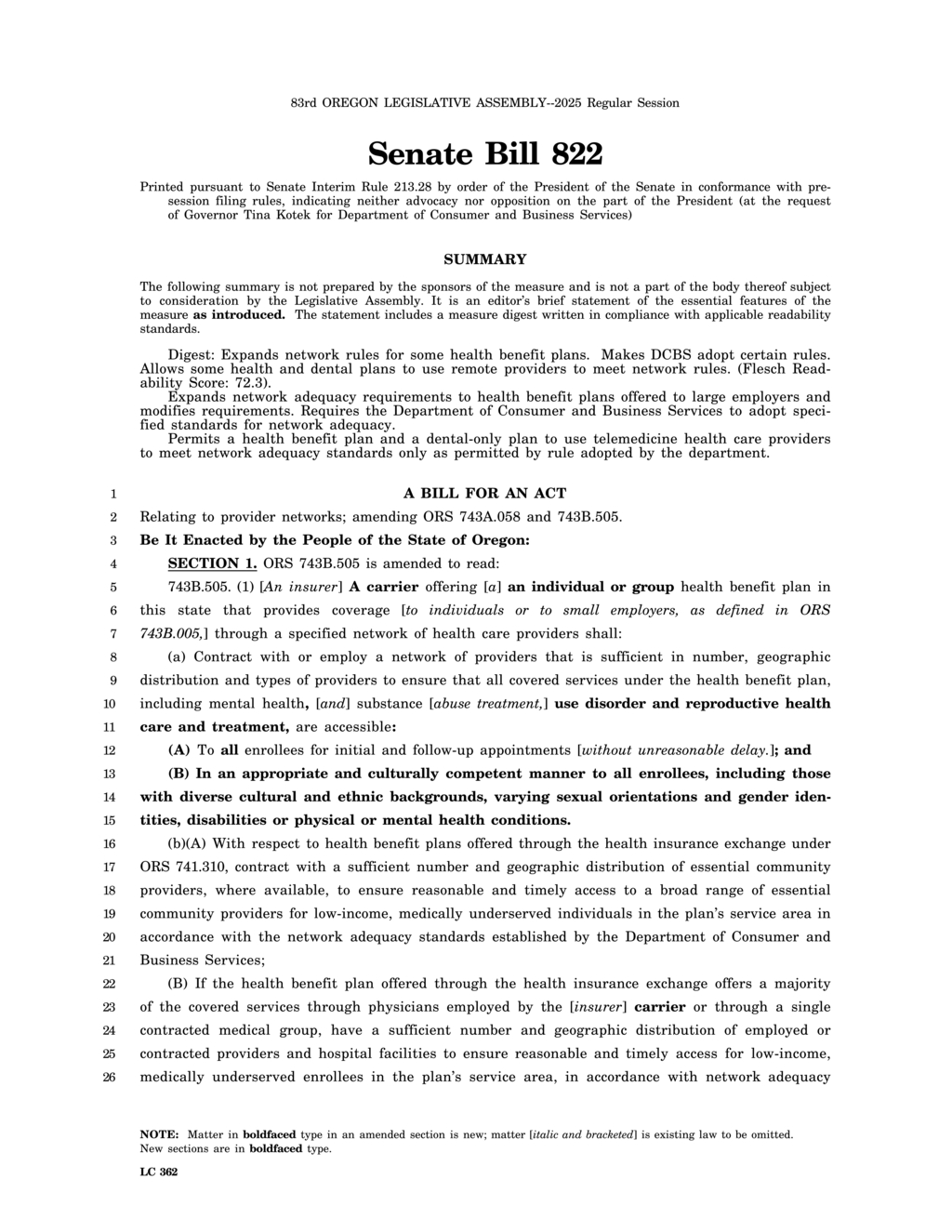 Oregon Senate Bill 822 expands telemedicine coverage during emergencies