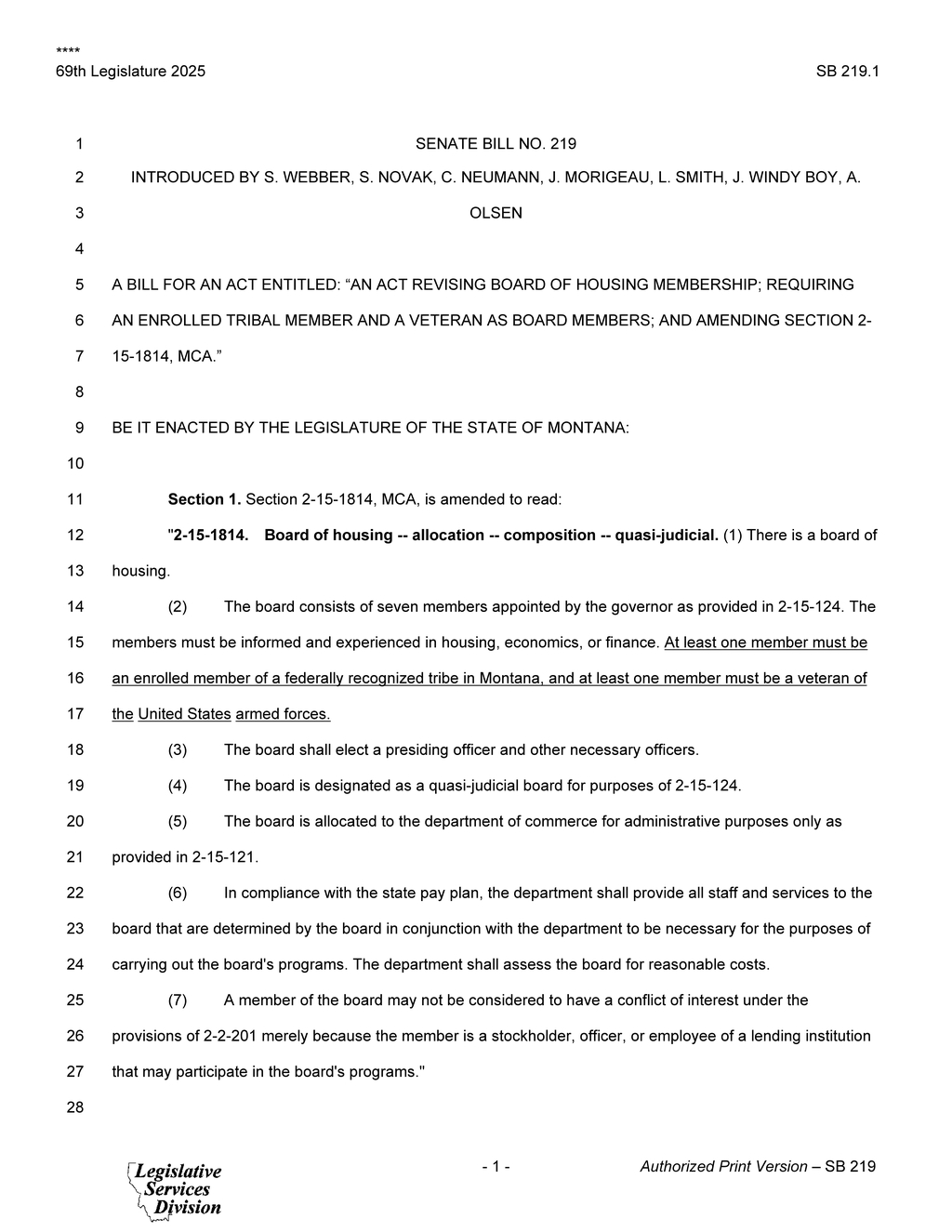 Montana Legislature adds tribal member and veteran to housing board