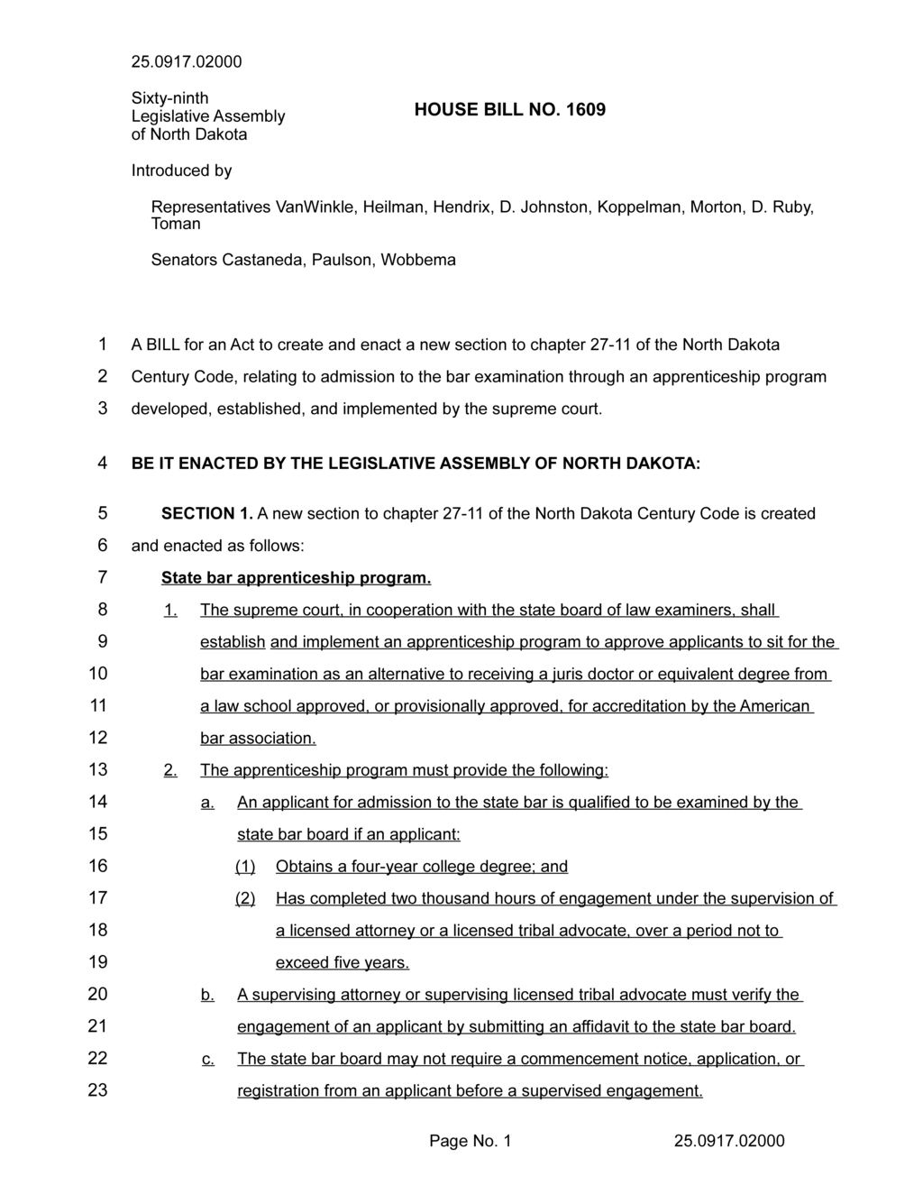 North Dakota Legislature proposes apprenticeship route for state bar exam admission