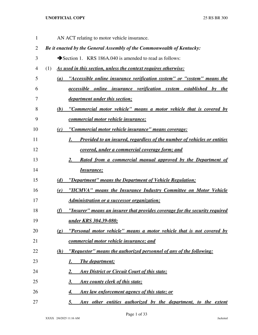 Kentucky amends motor vehicle insurance requirements for service members and dealers