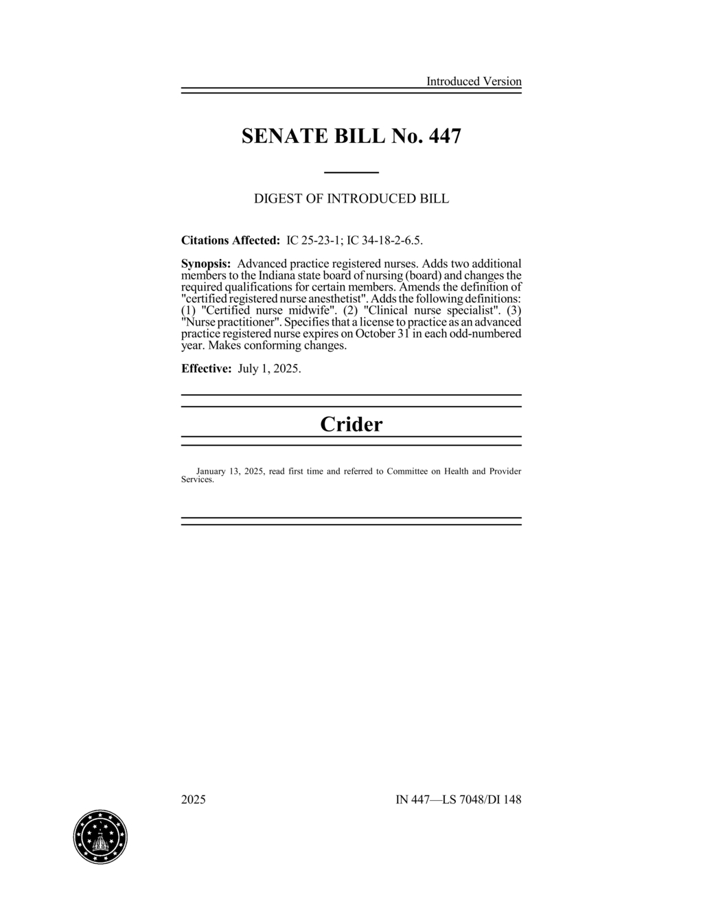 Indiana Board updates licensing rules for advanced practice registered nurses