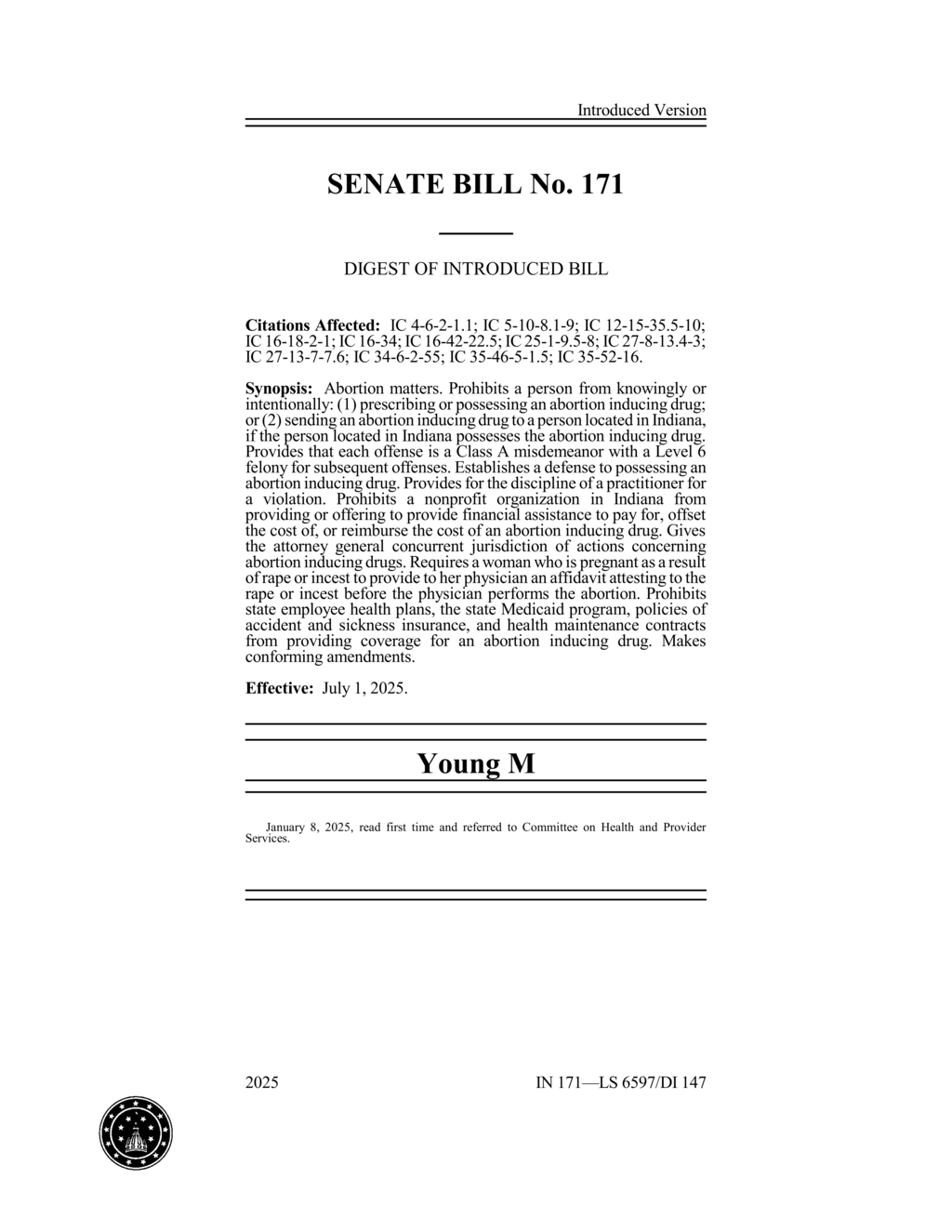 Indiana legislature enacts comprehensive abortion regulations effective July 2025