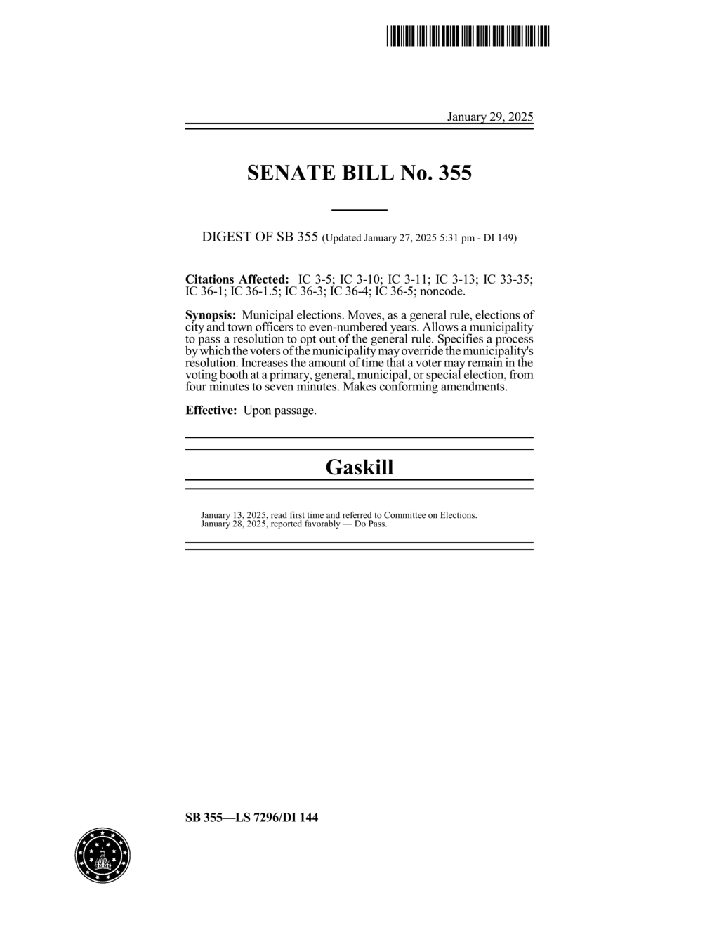 Indiana Senate approves new municipal election regulations effective 2025