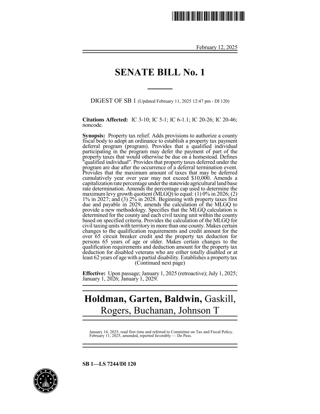 Indiana updates property tax deduction eligibility rules for seniors and surviving spouses