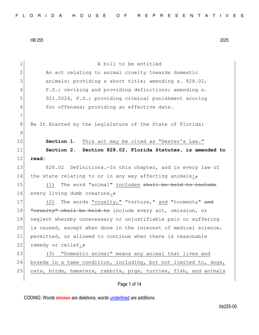 Florida Legislature advances Dexter's Law to strengthen animal cruelty definitions