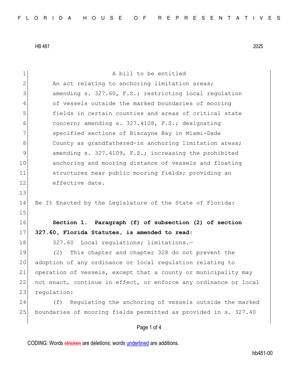 Florida House approves HB 481 to regulate Biscayne Bay anchoring practices