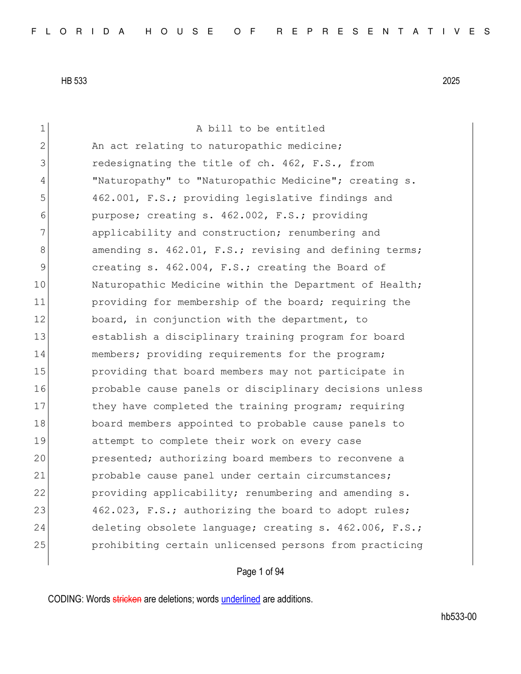 Florida House approves reforms for naturopathic physician licensing and education requirements