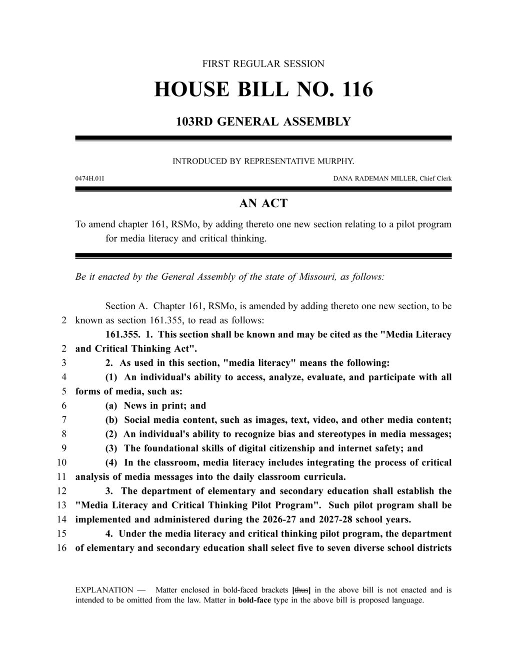Missouri House introduces Media Literacy and Critical Thinking Act for schools