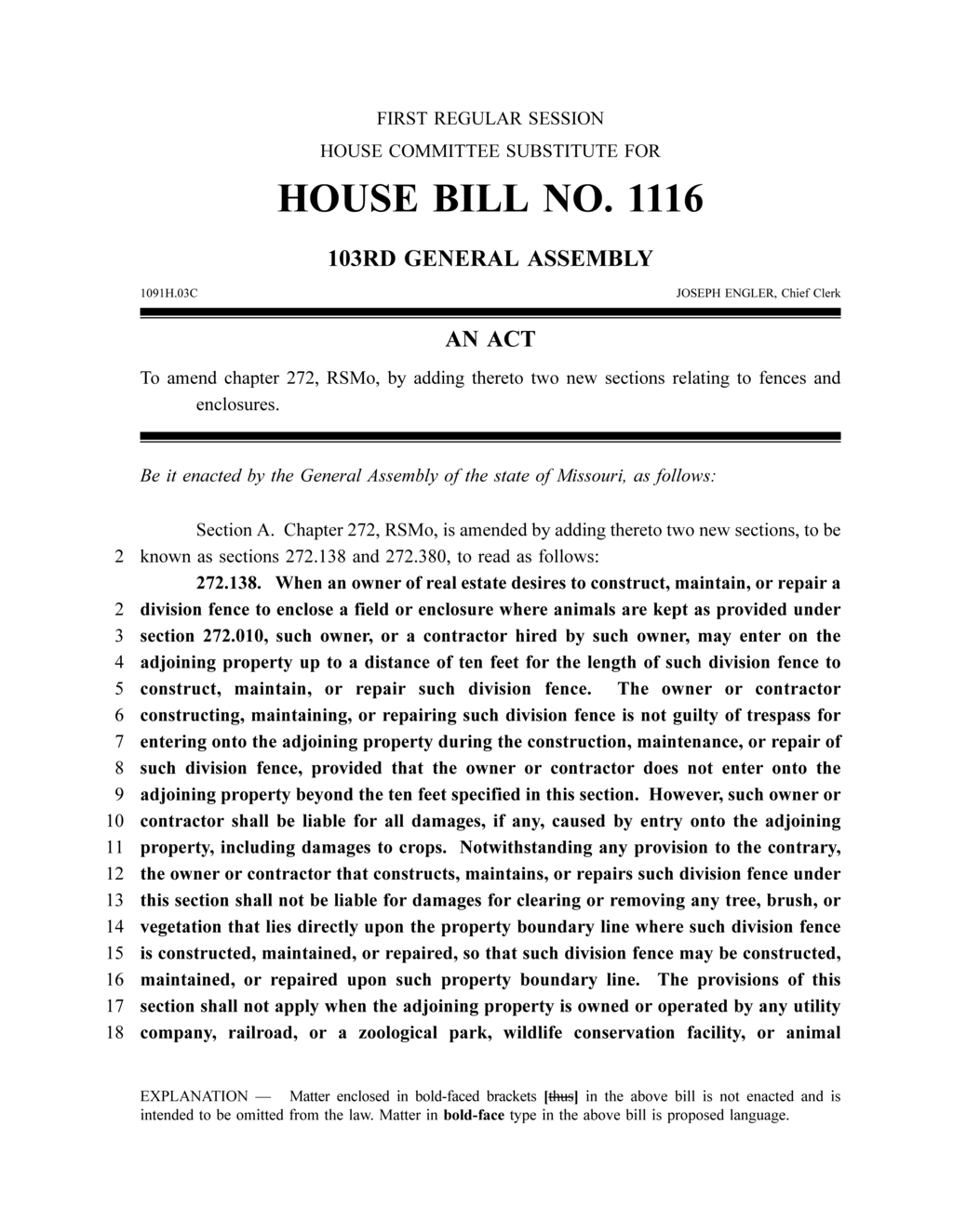 Missouri General Assembly approves new fence regulations for property owners