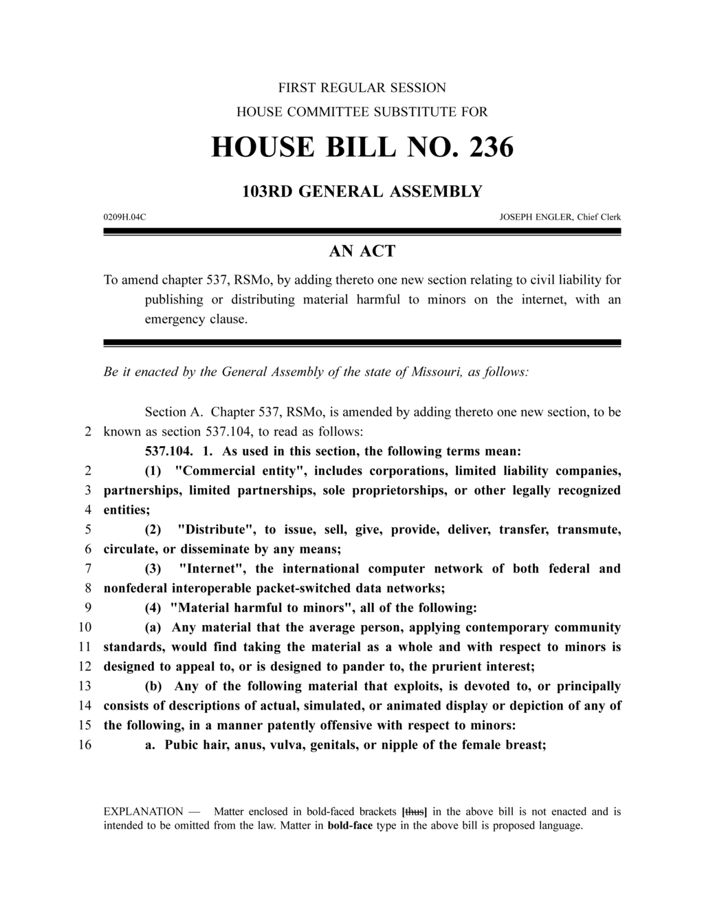 Missouri House Committee introduces bill targeting online material harmful to minors