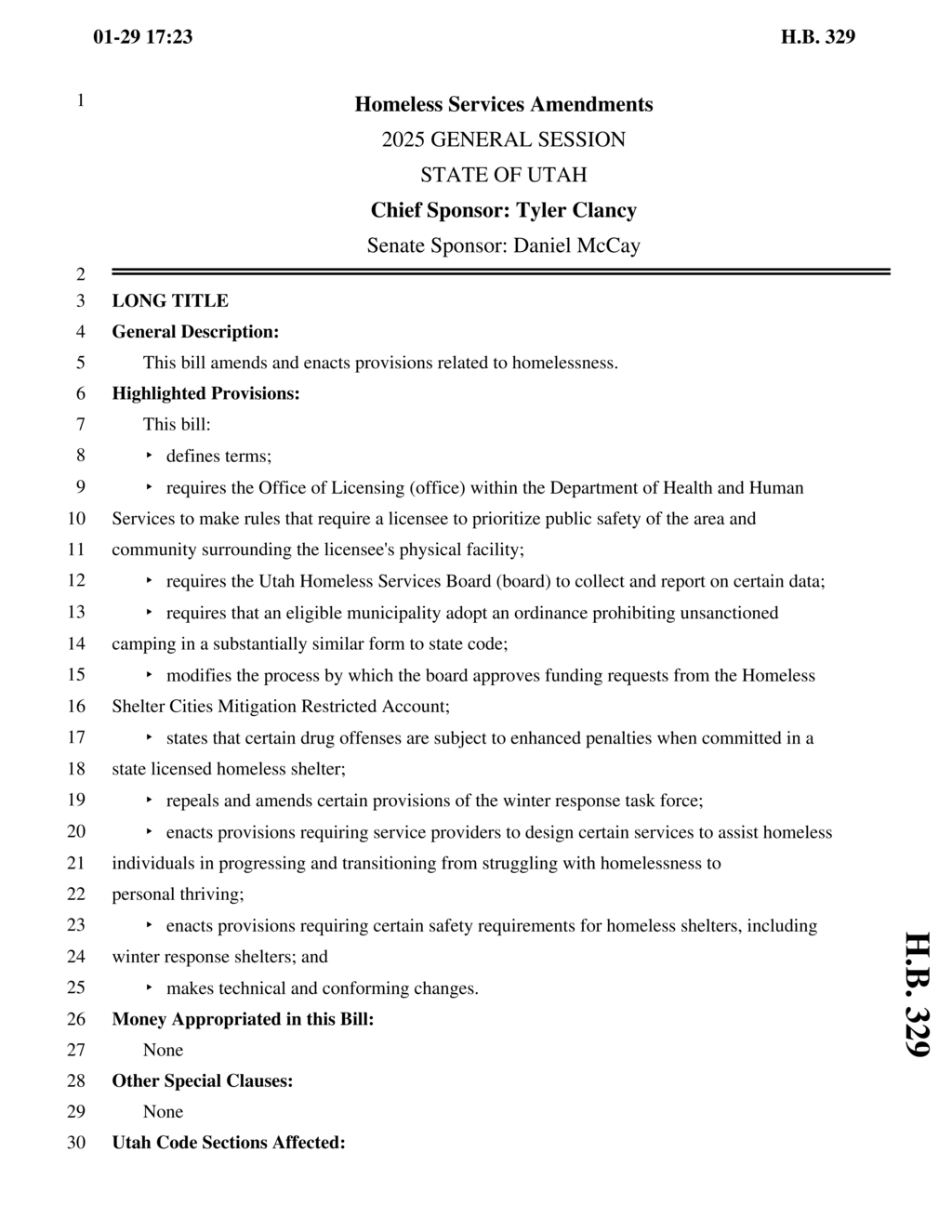 Utah enacts H.B. 329 to enhance services for individuals experiencing homelessness