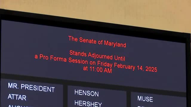 Maryland Senate holds pro forma session to introduce bills and appointments