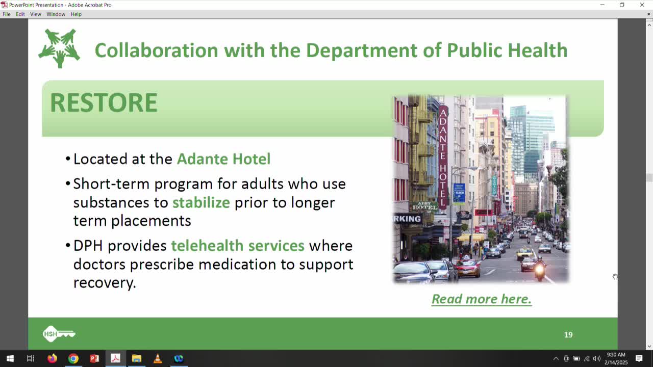 HSH highlights Restore pilot, Shelter Health and FACS partnerships with DPH; new inflow-outflow dashboard goes live