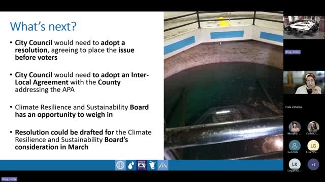 City consultants present climate survey results, vulnerability index and policy audit; board weighs engagement plan for Earth Day workshop