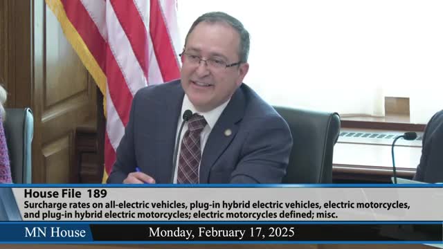 Minn. committee hears House File 189 to raise EV registration fee; amendment fails on 7-8 roll call