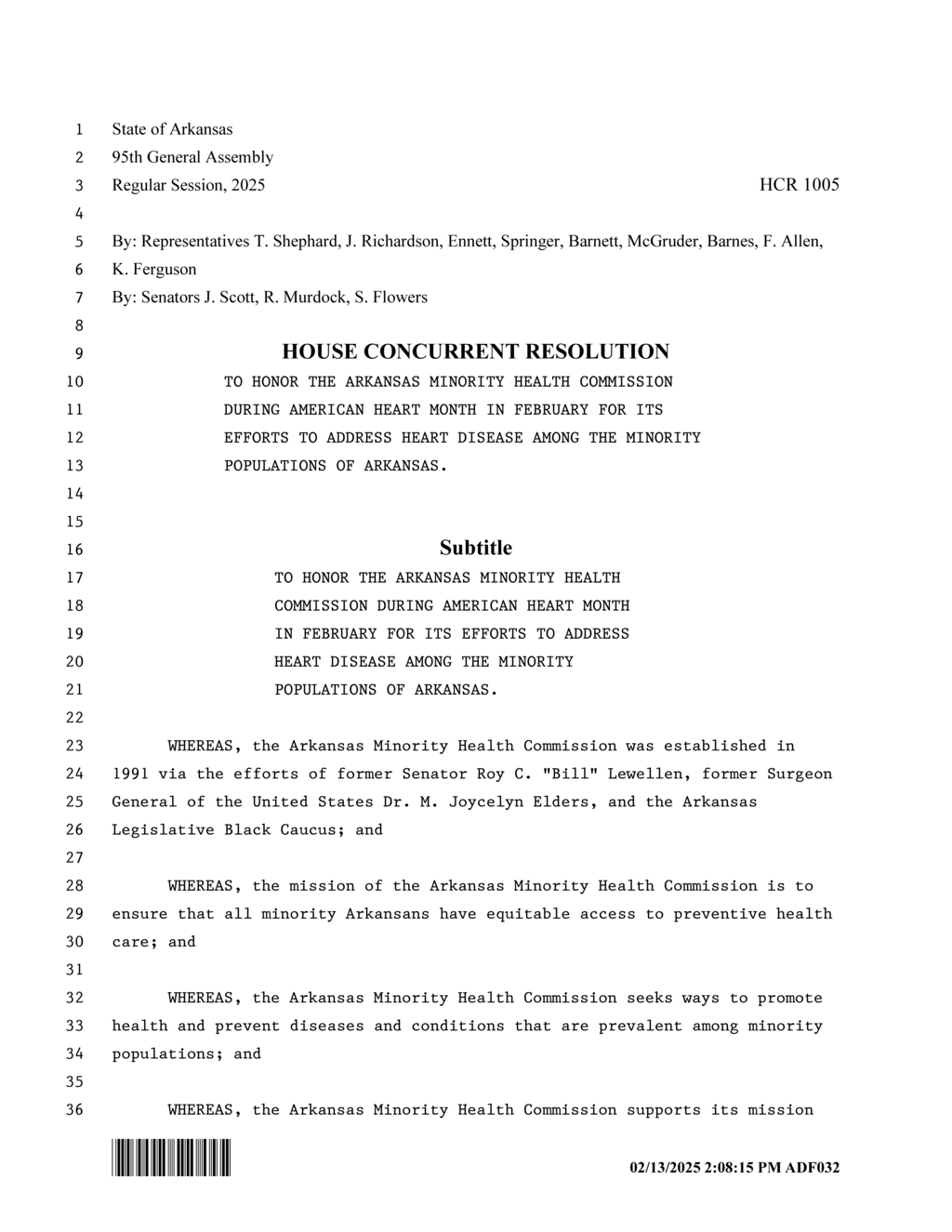 Arkansas House honors Minority Health Commission for heart disease initiatives