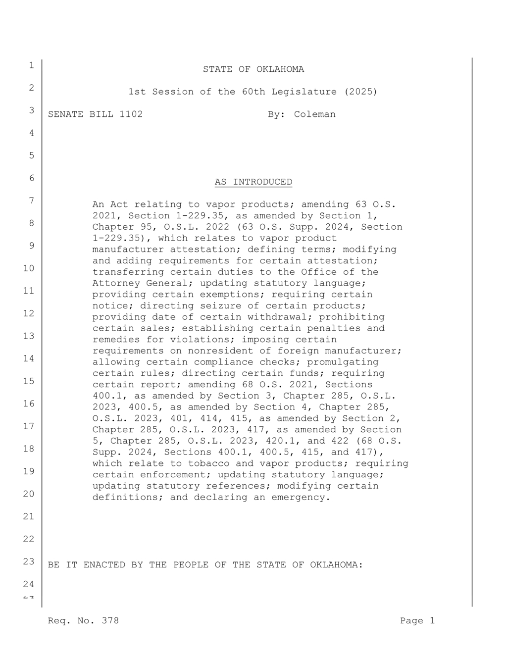 Oklahoma Attorney General enacts new tobacco seizure and forfeiture guidelines
