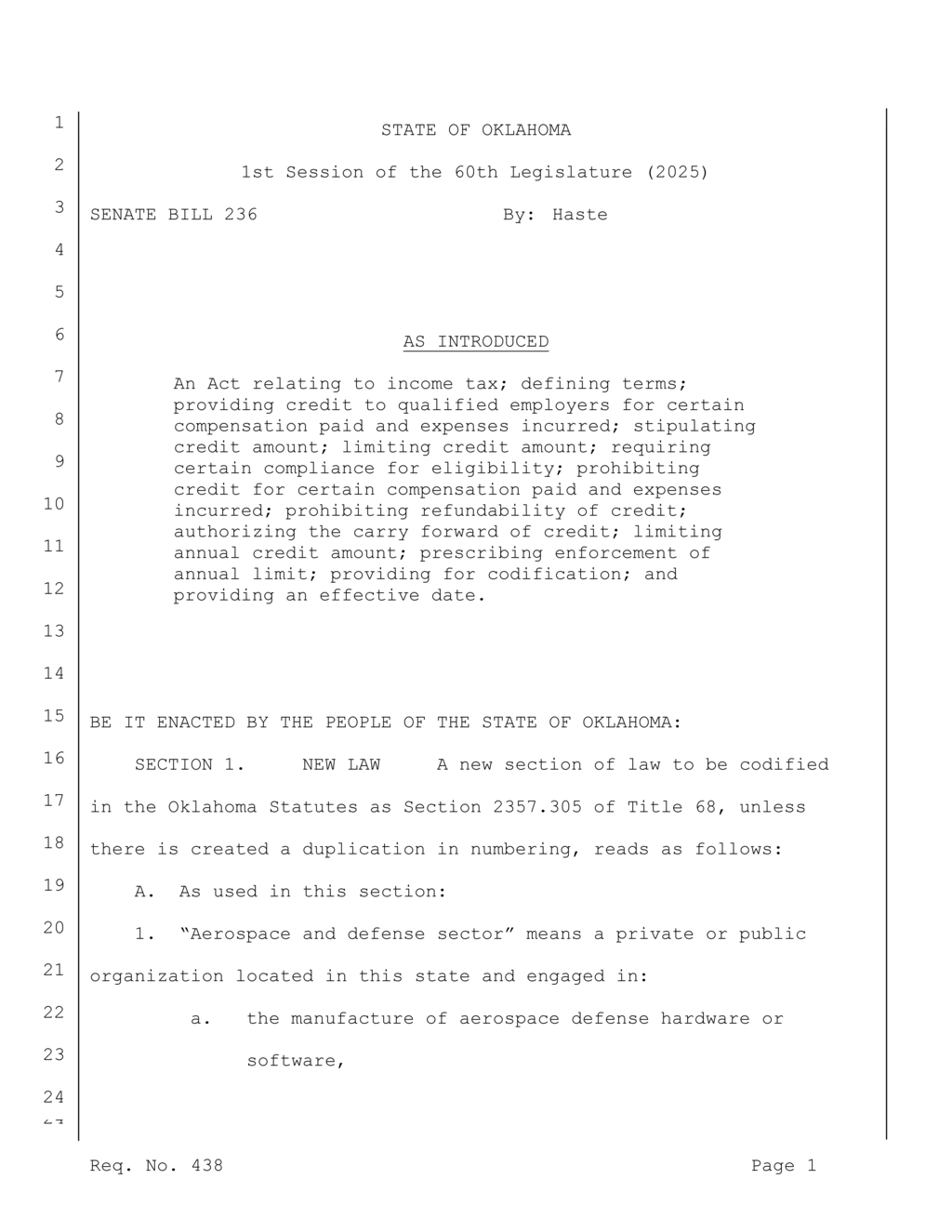 Oklahoma introduces tax credits for CMMC compliant aerospace defense contractors