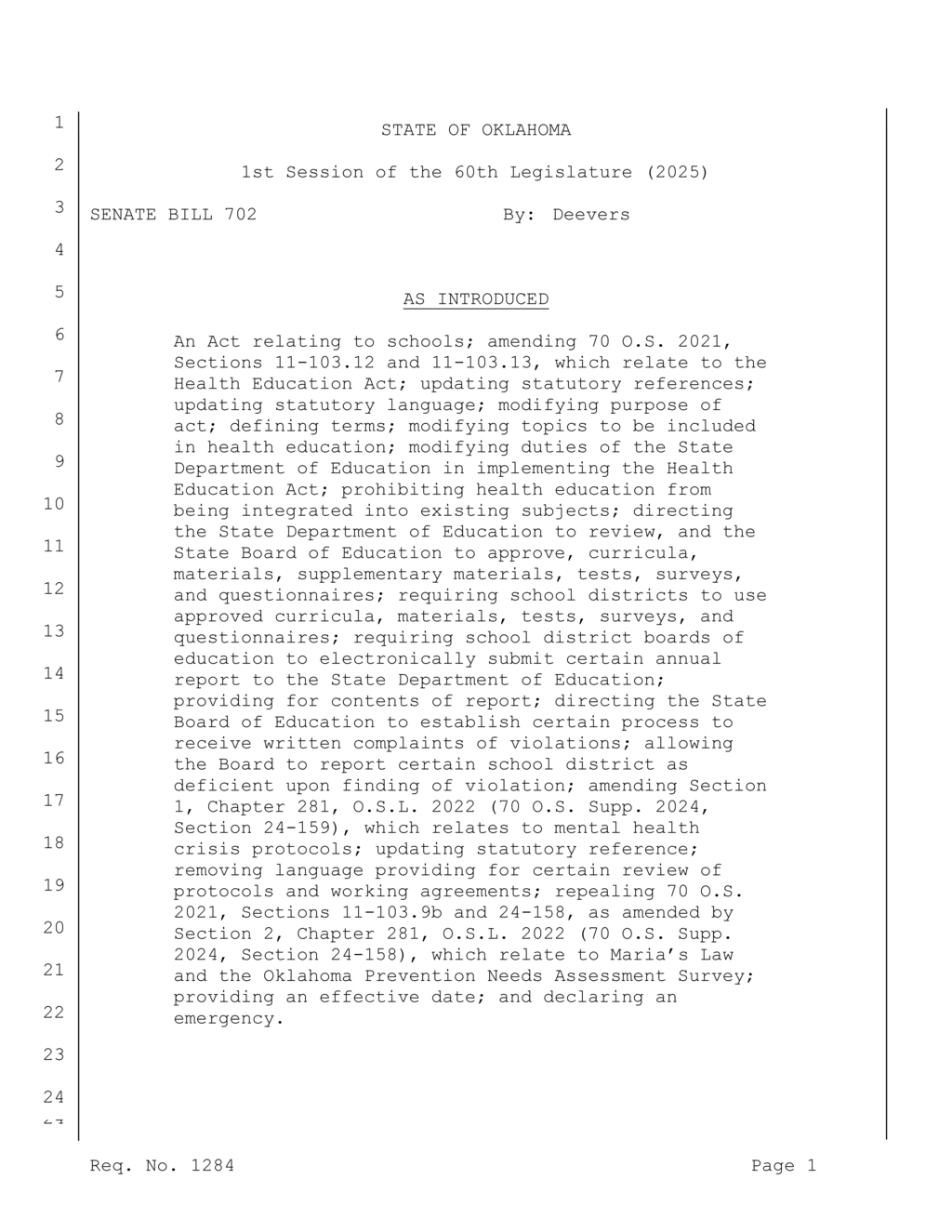 State Board of Education mandates health education in public schools