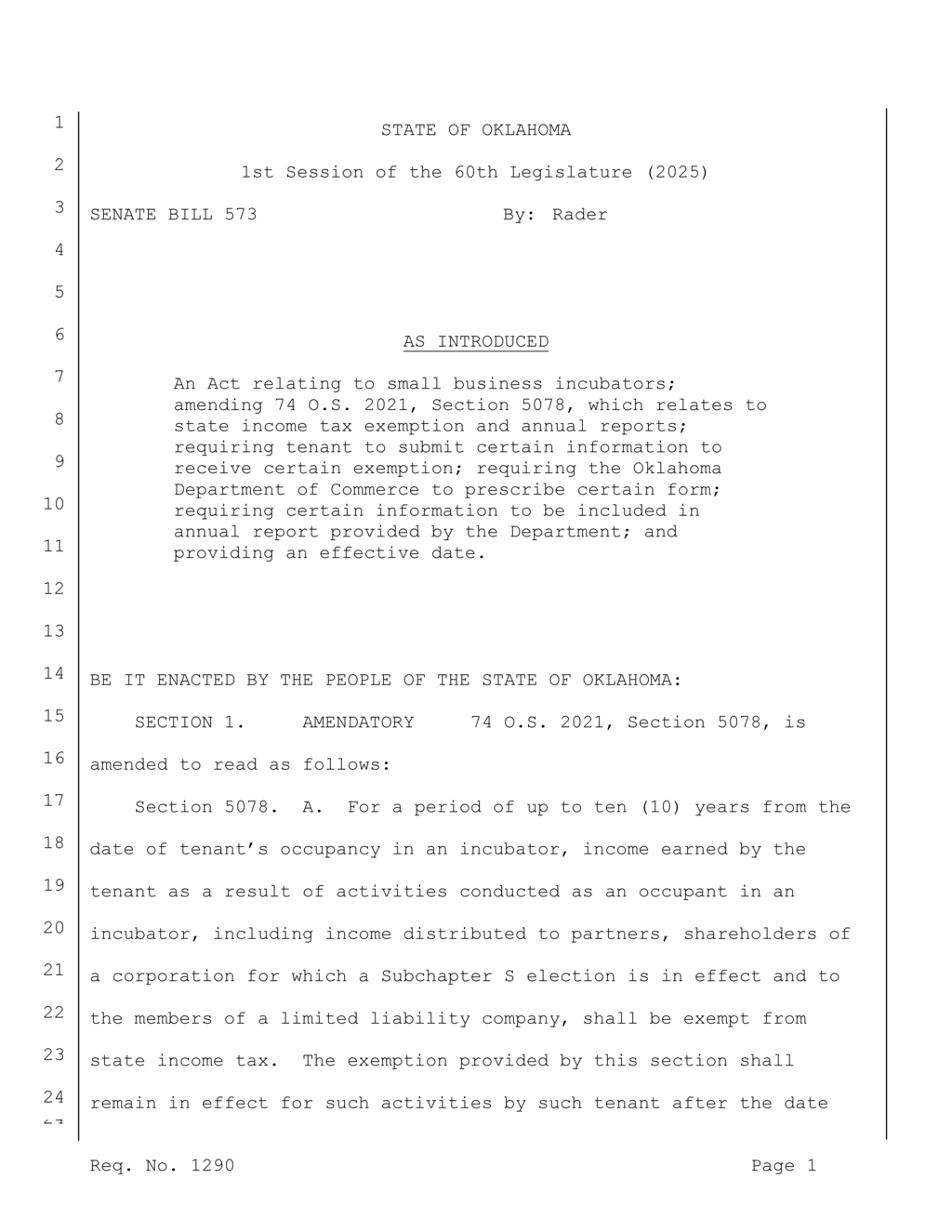 Oklahoma enacts new tax exemption rules for incubator tenants