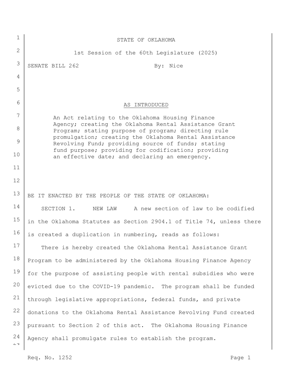 Senate Bill 262 launches Oklahoma Rental Assistance Grant Program for pandemic evictions
