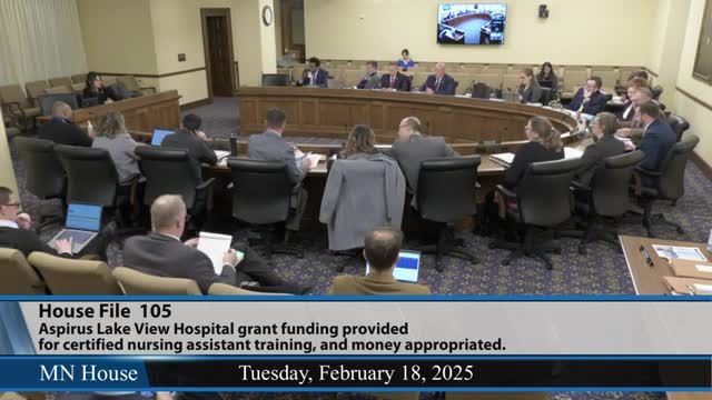 Committee hears Lakeview Aspirus proposal to train local CNAs; House File 105 laid over