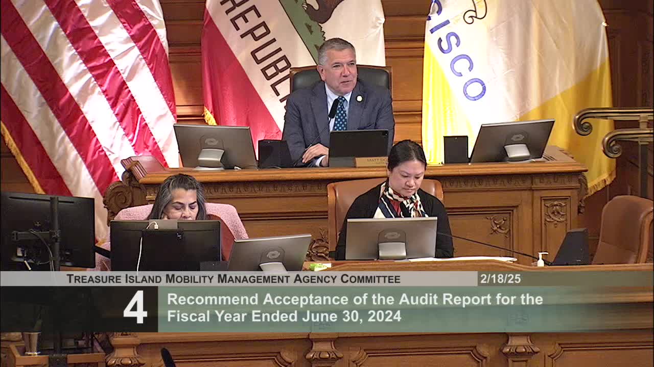 Treasure Island committee accepts clean FY2024 audit; internal accounting report shows slowed spending on ferry and toll programs