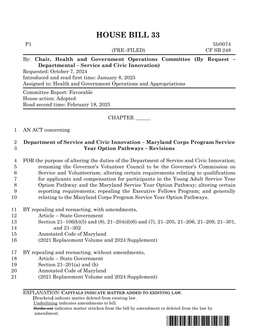 Maryland General Assembly repeals Executive Fellows Program under House Bill 33