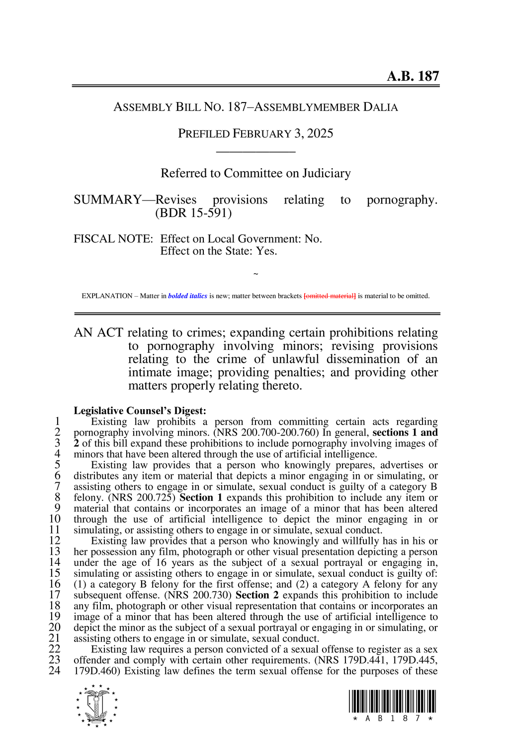 Nevada enacts stricter laws against child pornography and AI-altered images