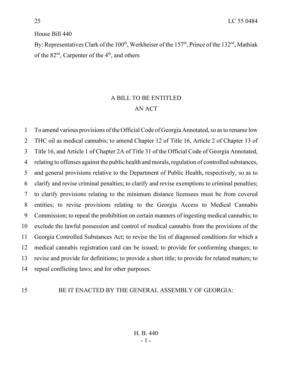 Georgia House passes Bill 440 to rename low THC oil as medical cannabis