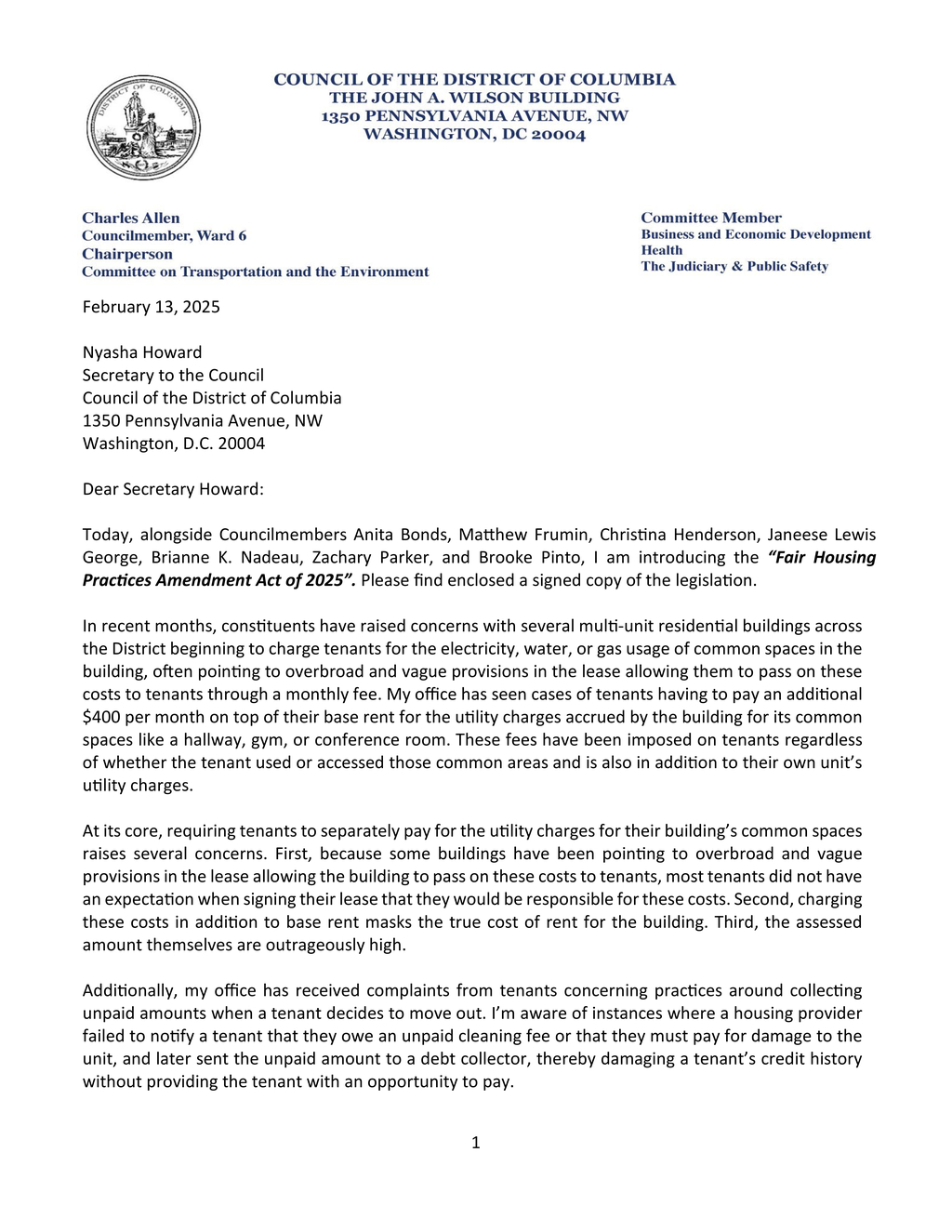 Council introduces Fair Housing Practices Amendment Act to address utility charges