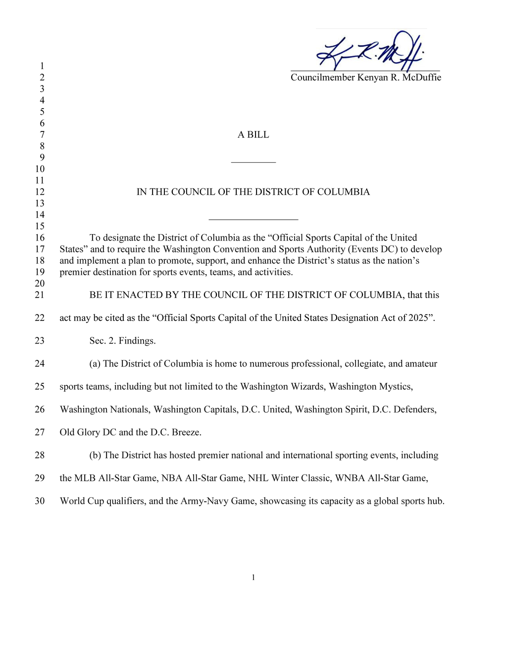 Councilmember McDuffie proposes D.C. as Official Sports Capital of the U.S.