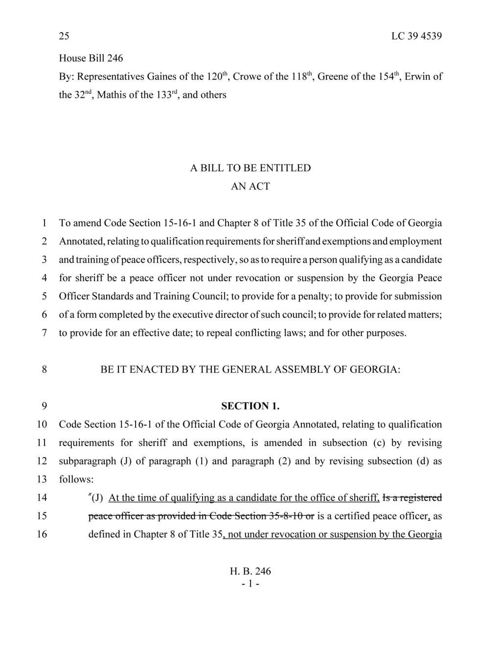 Georgia Council sets minimum standards for peace officer training and examination