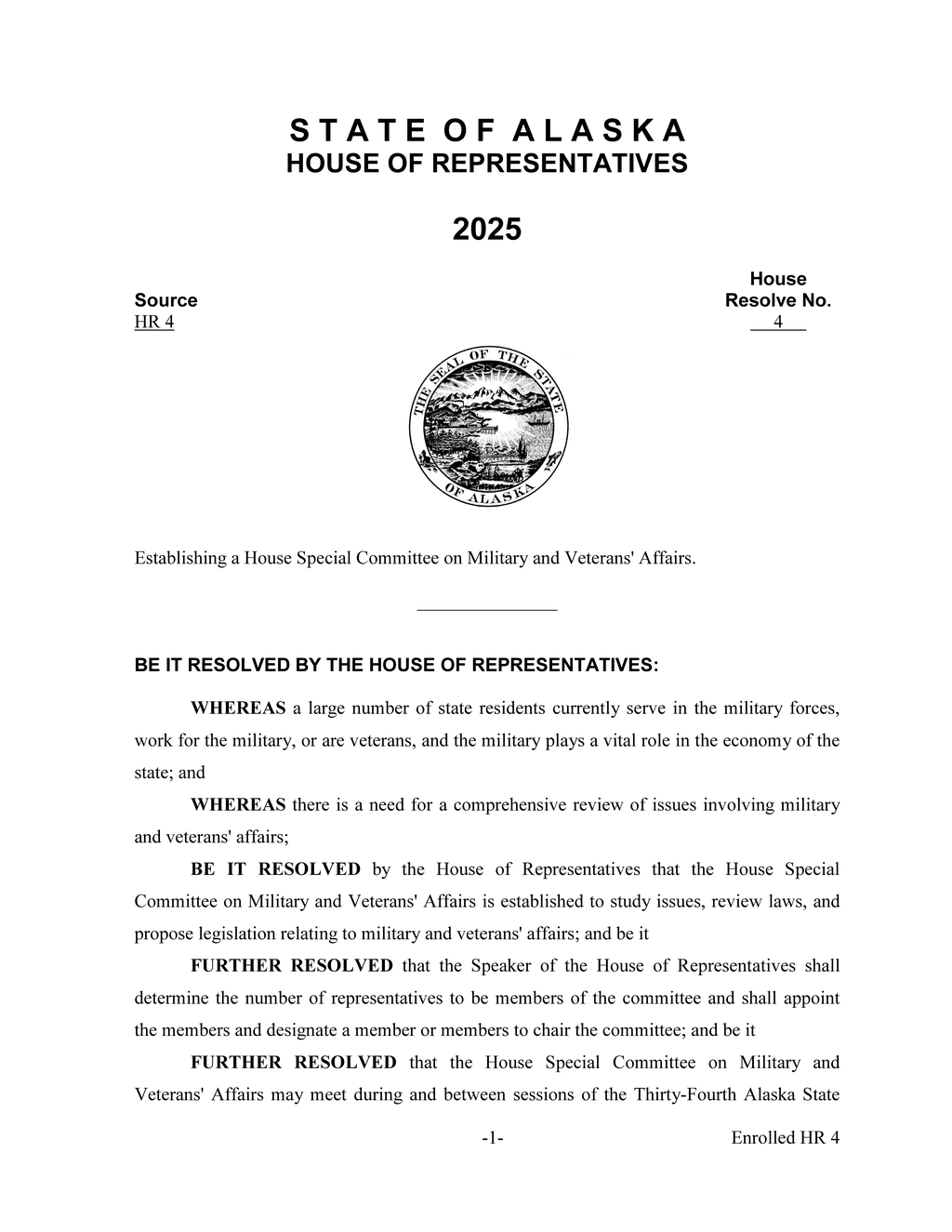 Alaska House establishes Special Committee on Military and Veterans' Affairs