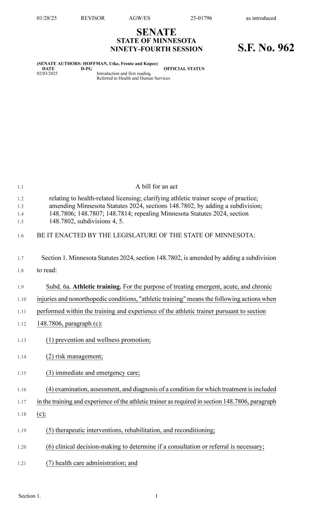 Minnesota legislators update athletic trainer practices in new health-related bill