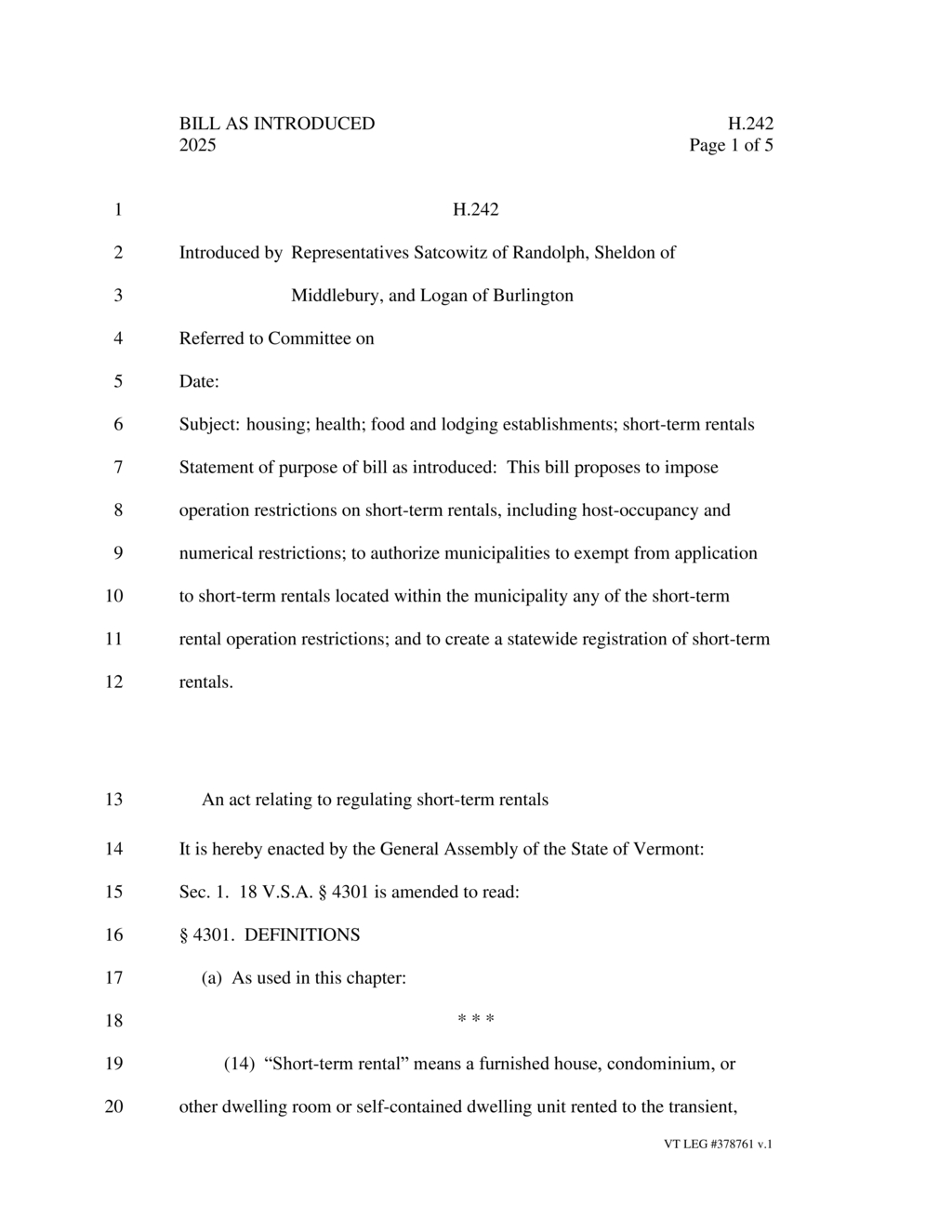 Vermont bill proposes registration for short-term rental owners and operators