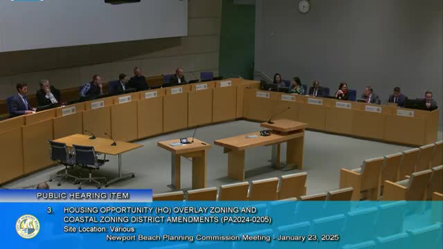 Planning commission recommends Council approve housing‑overlay amendments and higher heights in Newport Center