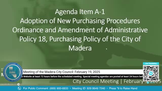 Madera Council introduces ordinance and adopts resolution to raise purchasing thresholds after state law change