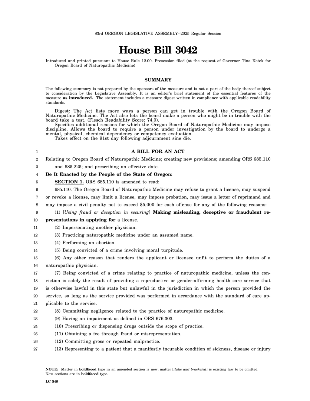 Oregon Board of Naturopathic Medicine updates ethical standards and investigation powers