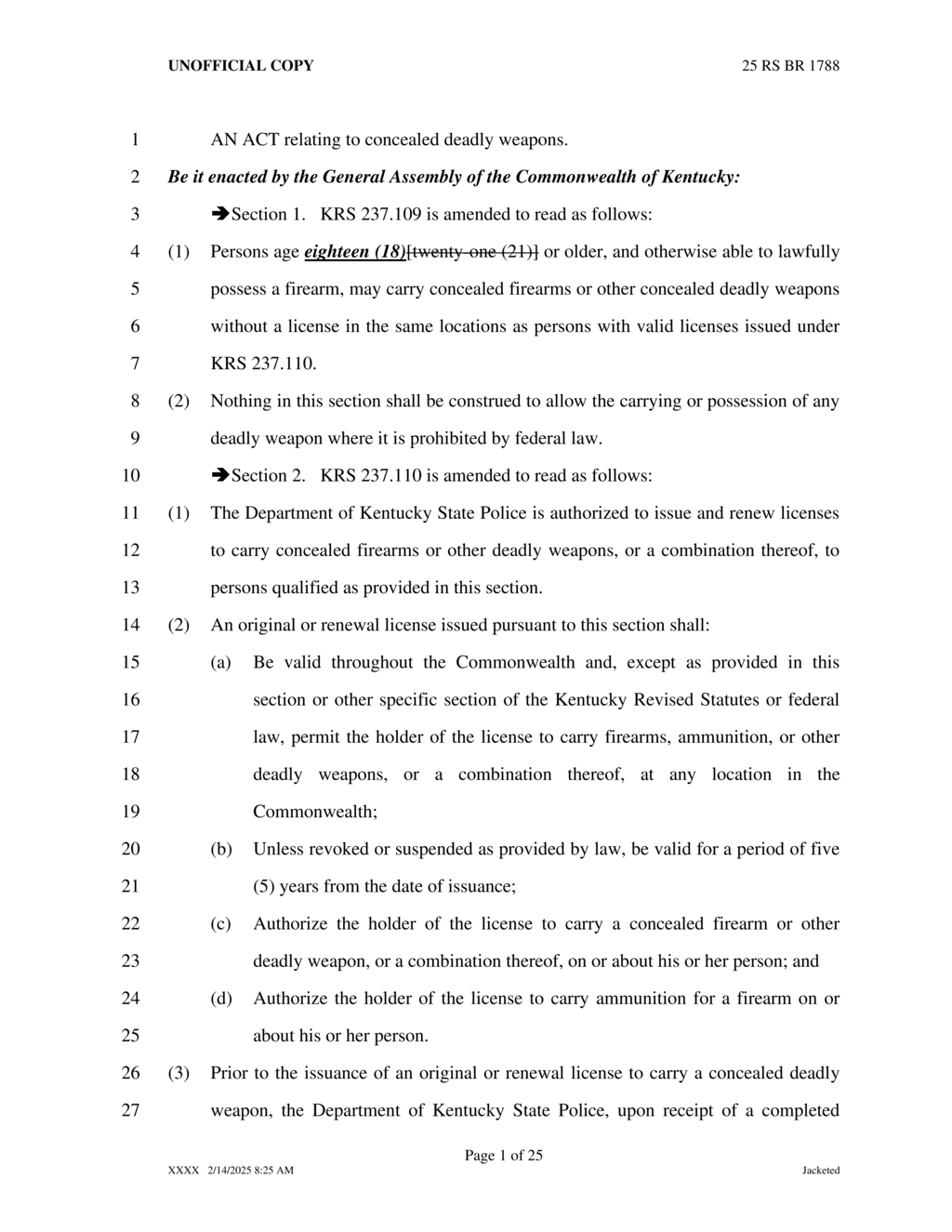 Kentucky lawmakers pass concealed carry law for individuals over 18