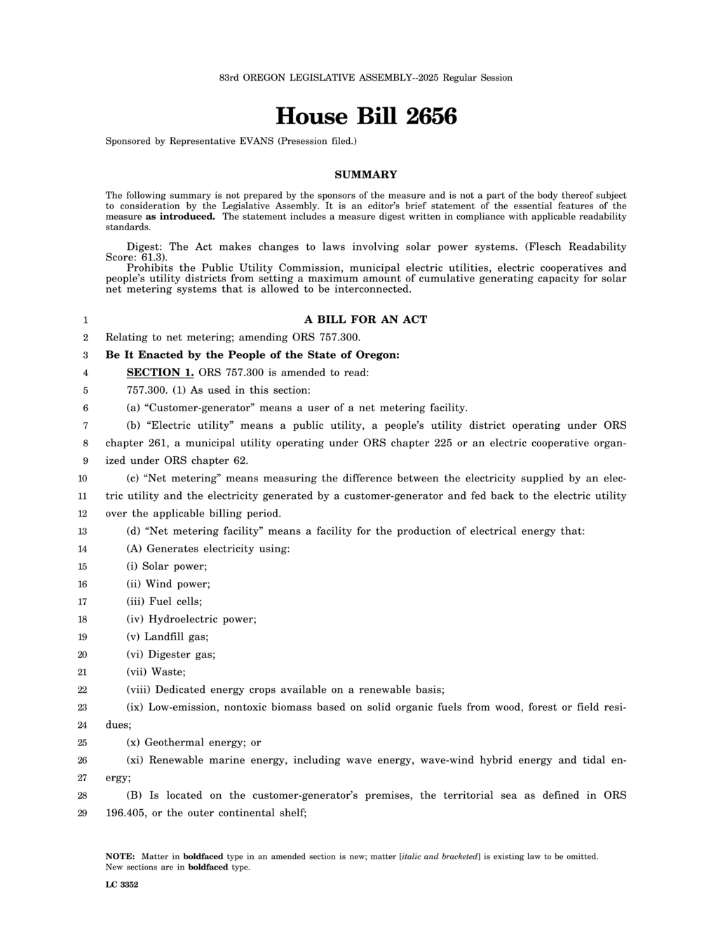Oregon House Bill 2656 removes solar net metering capacity limits
