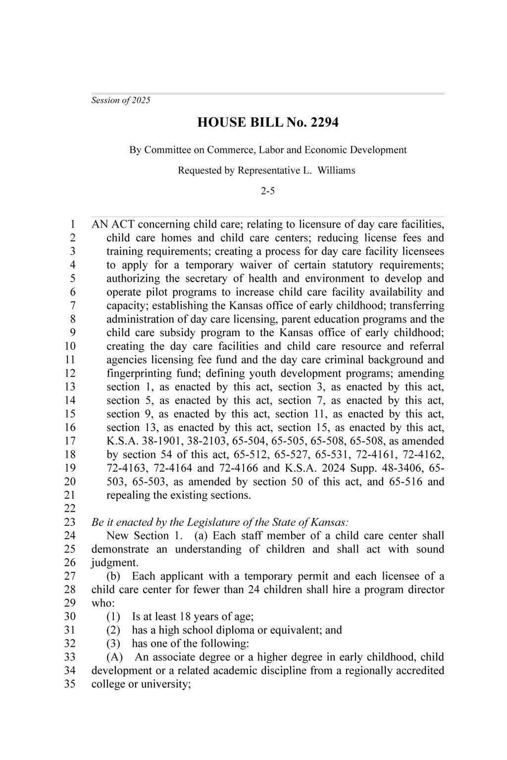 Kansas Secretary of Health to implement new child care facility inspection regulations