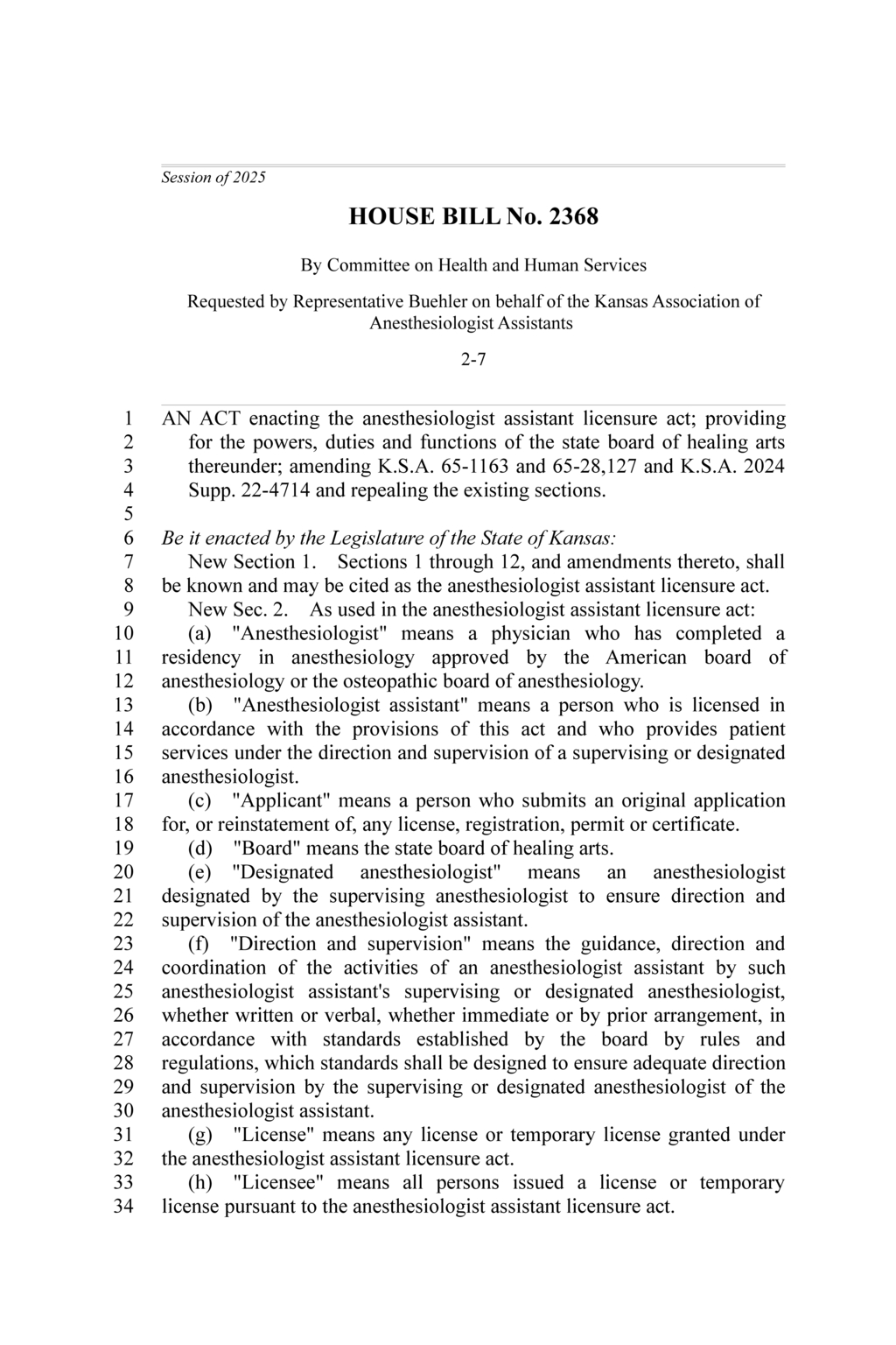 Kansas Board approves temporary licensure for anesthesiologist assistants