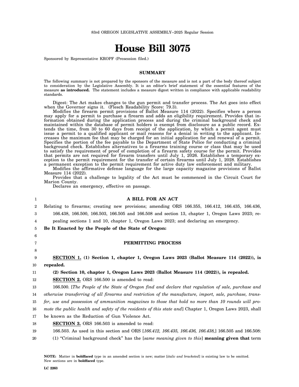 Oregon's HB 3075 mandates comprehensive background checks for firearm permit applicants
