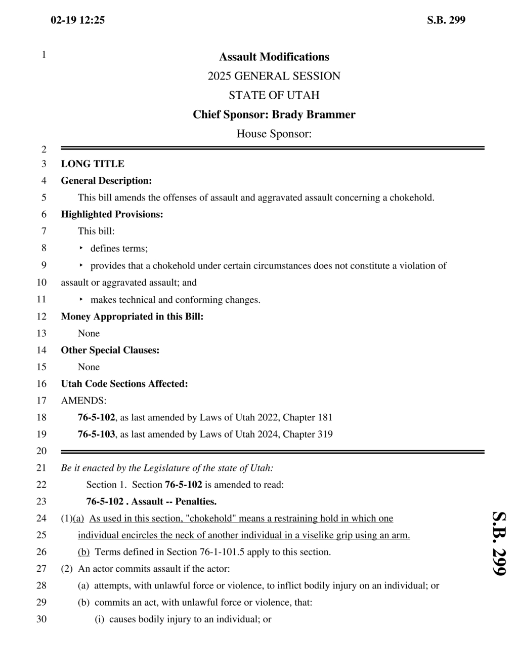 Utah legislature amends aggravated assault and chokehold regulations