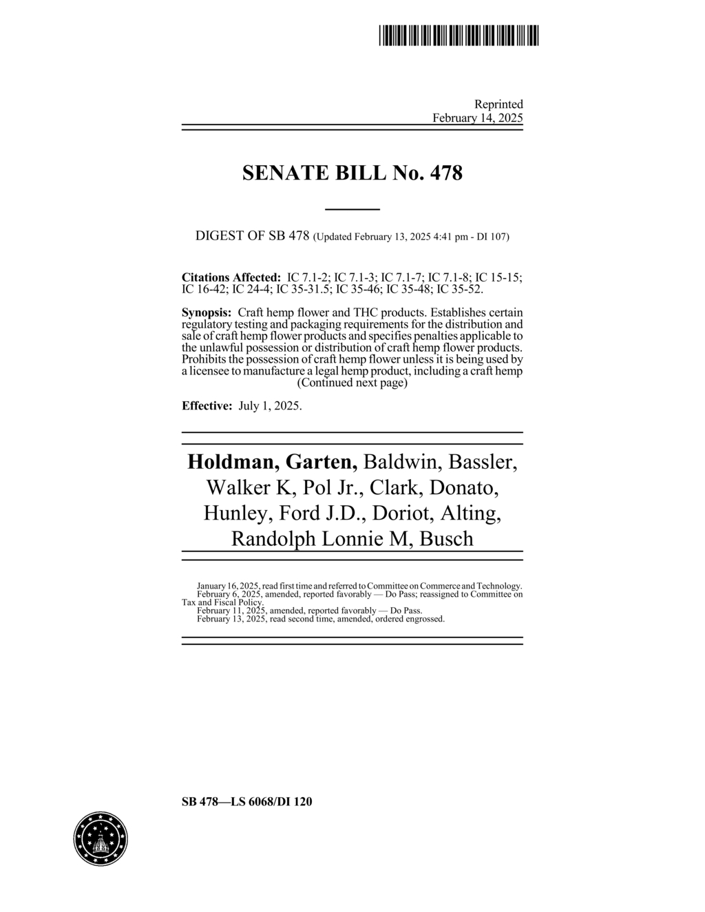 Indiana establishes craft hemp retail permit system effective July 2025