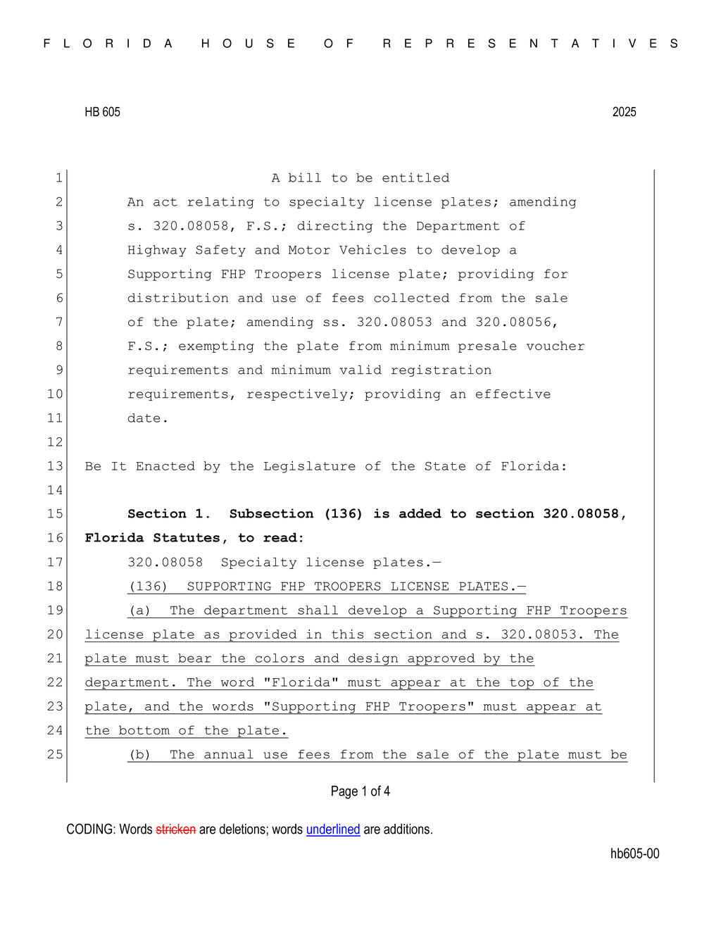 Florida House proposes Supporting FHP Troopers specialty license plate bill
